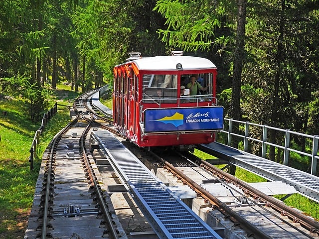 Funicular train that goes almost at vertical